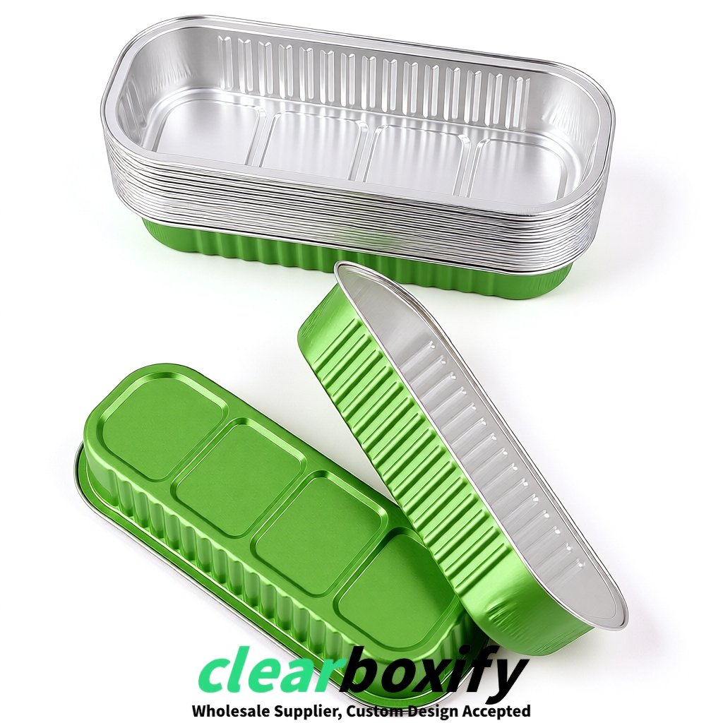 Matcha Green Mini Loaf Pans with Clear Lids 6.8oz Rectangular Aluminum Foil Baking Pans Supplier