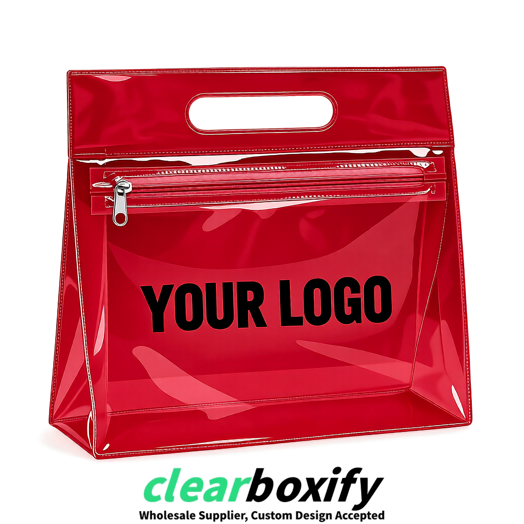 Matte Red EVA/PVC Cosmetic Bags | OEM/ODM Clear Zipper Makeup Pouches