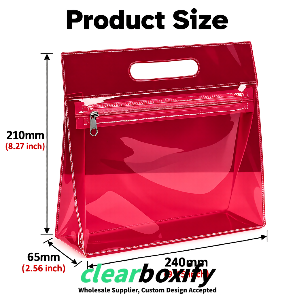 Matte Red EVA/PVC Cosmetic Bags | OEM/ODM Clear Zipper Makeup Pouches