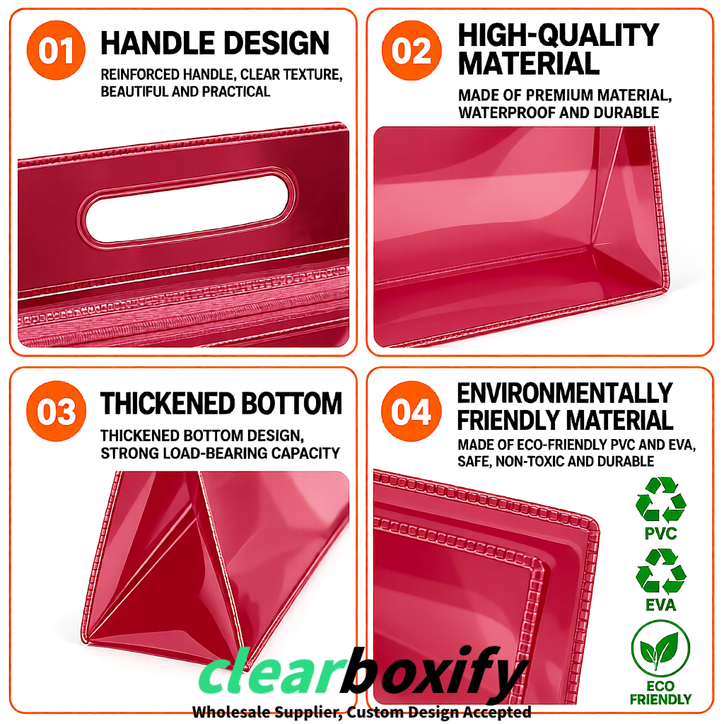 Matte Red EVA/PVC Cosmetic Bags | OEM/ODM Clear Zipper Makeup Pouches