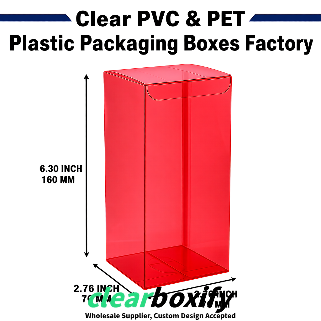 Matte Red PPWR-ready PVC & PET Clear Boxes 80x80x80/120/140/190mm 70x70x160 mm Factory