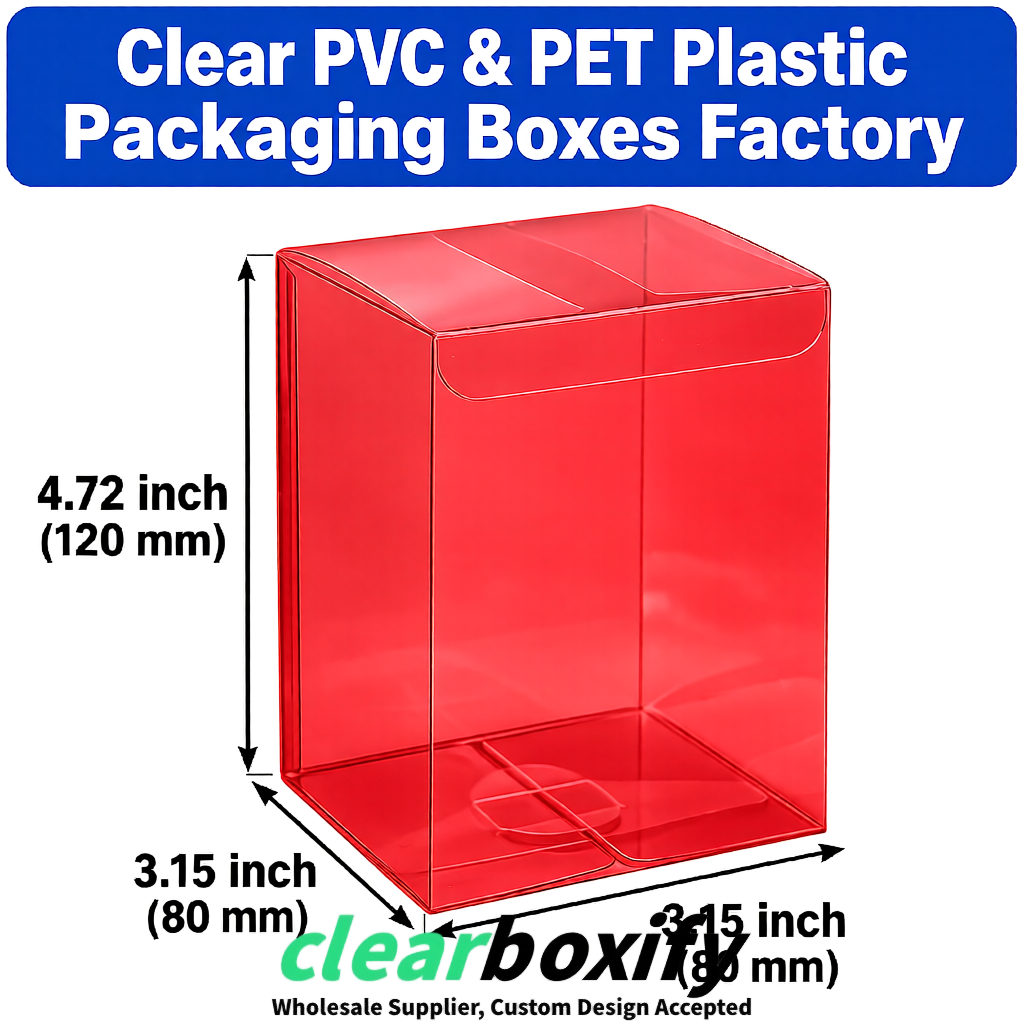 Matte Red PPWR-ready PVC & PET Clear Boxes 80x80x80/120/140/190mm 70x70x160 mm Factory
