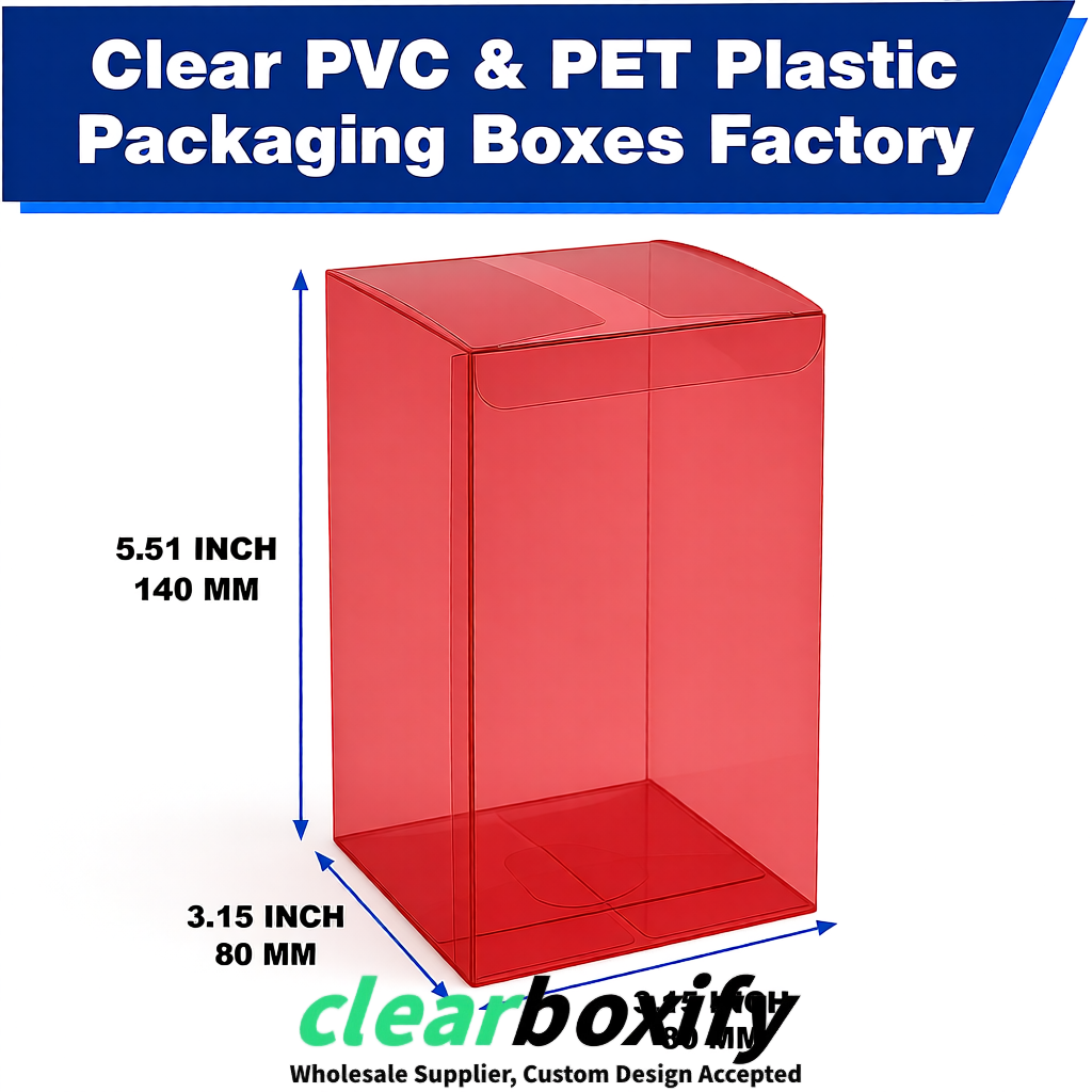 Matte Red PPWR-ready PVC & PET Clear Boxes 80x80x80/120/140/190mm 70x70x160 mm Factory