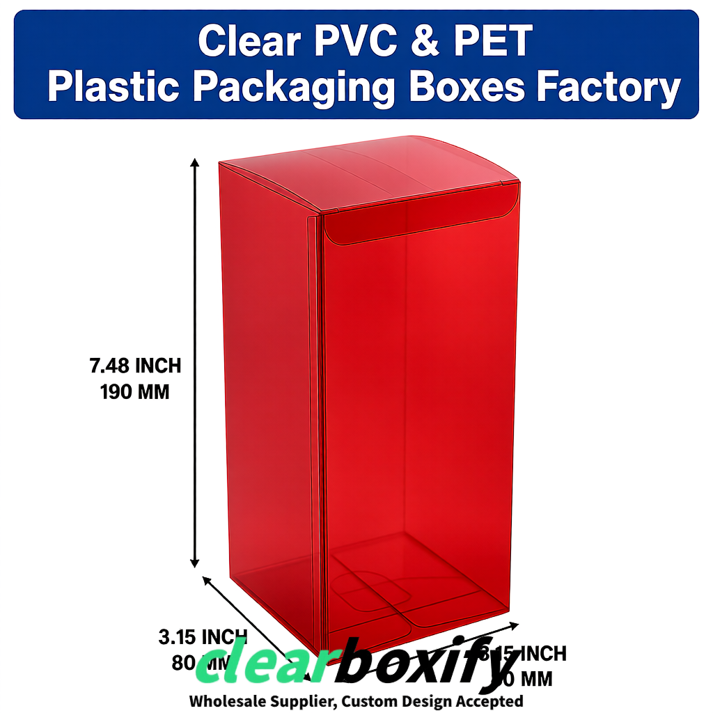 Matte Red PPWR-ready PVC & PET Clear Boxes 80x80x80/120/140/190mm 70x70x160 mm Factory