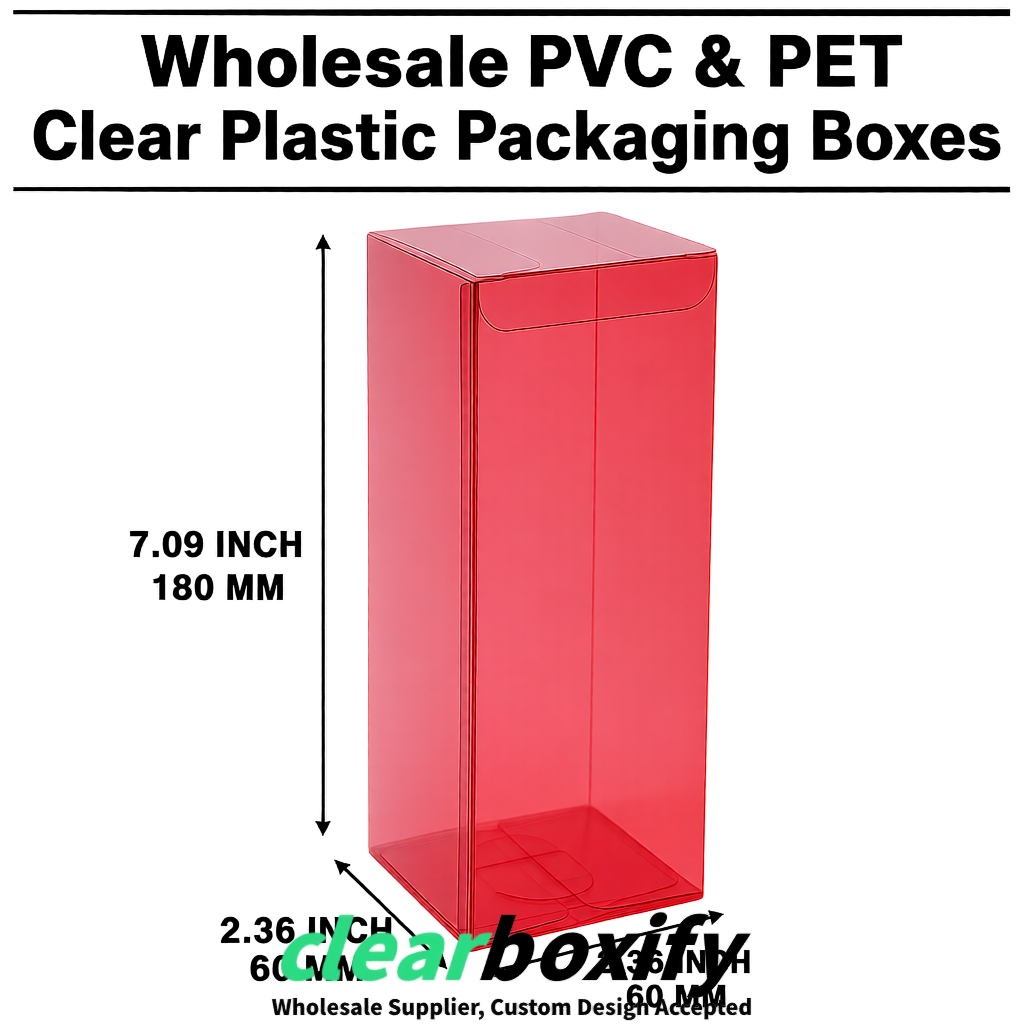 PPWR-Aligned Matte Red Translucent PVC & PET Boxes 60x60x180mm 76x76x76mm 70x70x70/100/120mm