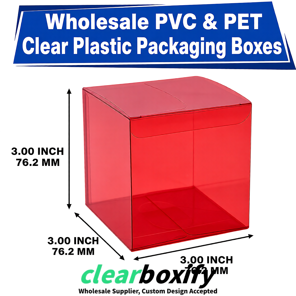 PPWR-Aligned Matte Red Translucent PVC & PET Boxes 60x60x180mm 76x76x76mm 70x70x70/100/120mm