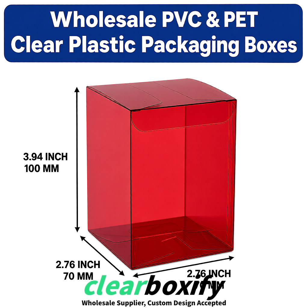 PPWR-Aligned Matte Red Translucent PVC & PET Boxes 60x60x180mm 76x76x76mm 70x70x70/100/120mm