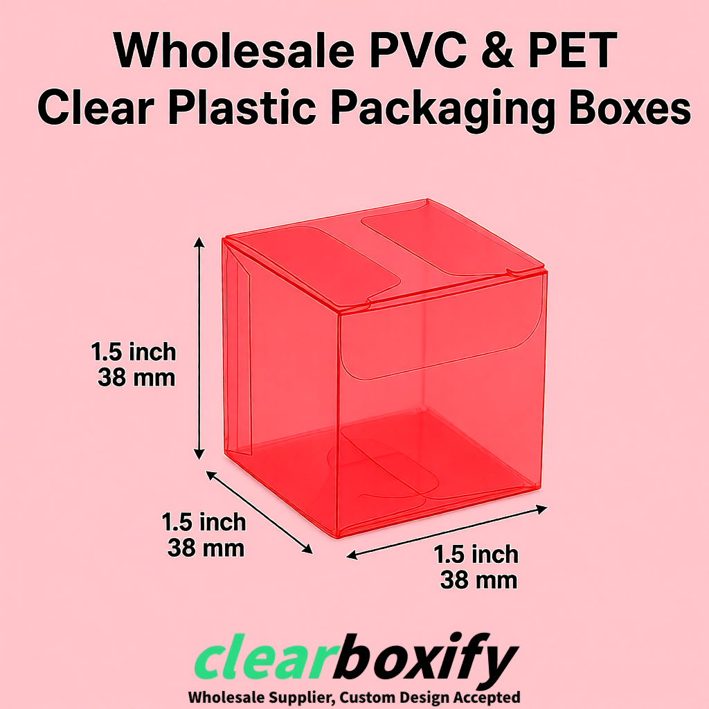 Matte Red Clear PVC & PET Boxes 38x38x38, 40x40x40, 50x50x50/80mm