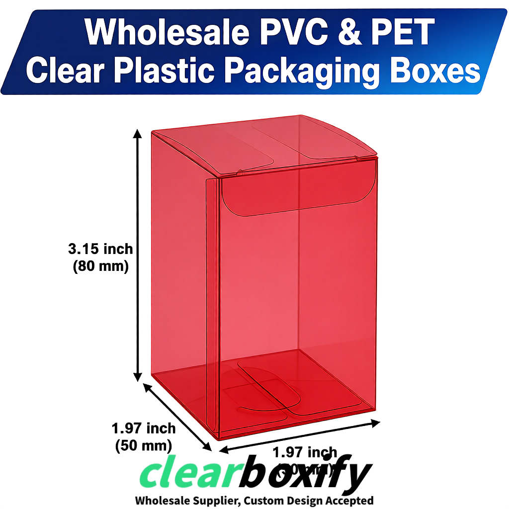 Matte Red Clear PVC & PET Boxes 38x38x38, 40x40x40, 50x50x50/80mm Matte Red Clear PVC & PET Boxes 38x38x38, 40x40x40, 50x50x50/80mm
