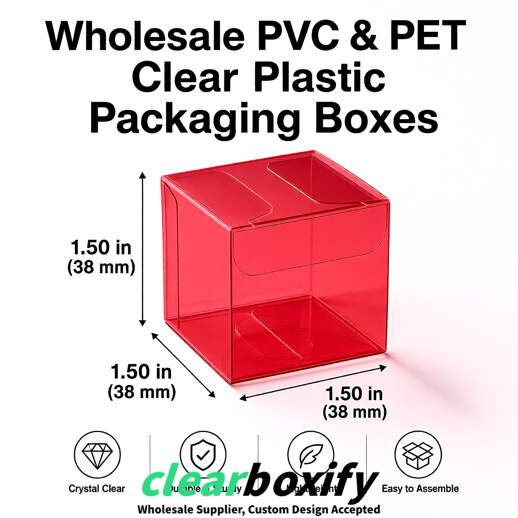 Matte Red Clear PVC & PET Boxes 38x38x38, 40x40x40, 50x50x50/80mm