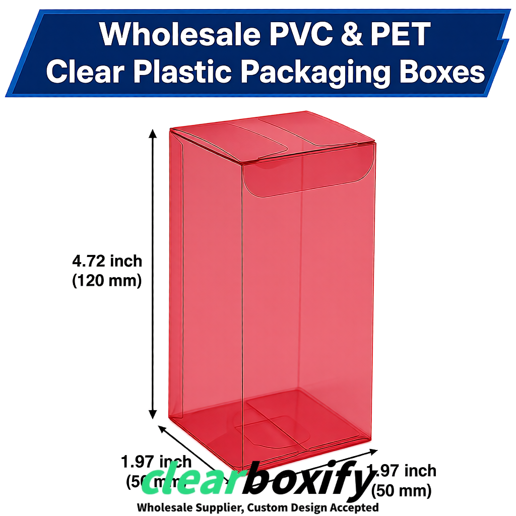 Matte Red Wholesale Clear PVC & PET Boxes 50x50x120/150/200mm 60x60x60/120 mm