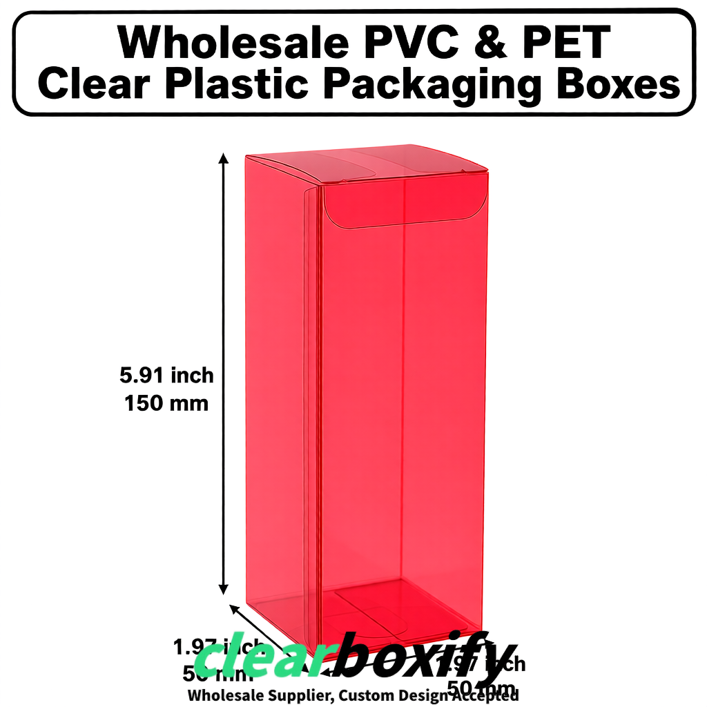 Matte Red Wholesale Clear PVC & PET Boxes 50x50x120/150/200mm 60x60x60/120 mm