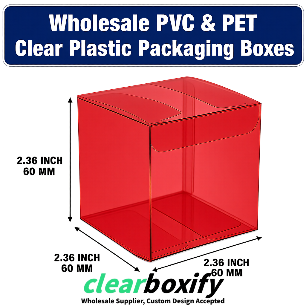 Matte Red Wholesale Clear PVC & PET Boxes 50x50x120/150/200mm 60x60x60/120 mm