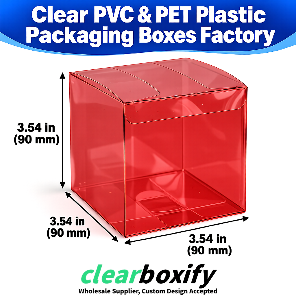 Wholesale Matte Red Clear PVC & PET Boxes 90x90x90mm 100x100x30/50/100mm