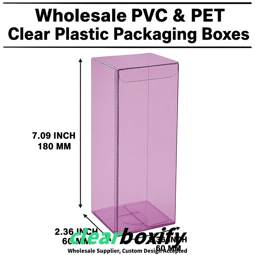 PPWR-Aligned Mauve Translucent PVC & PET Boxes 60x60x180mm 76x76x76mm 70x70x70/100/120mm