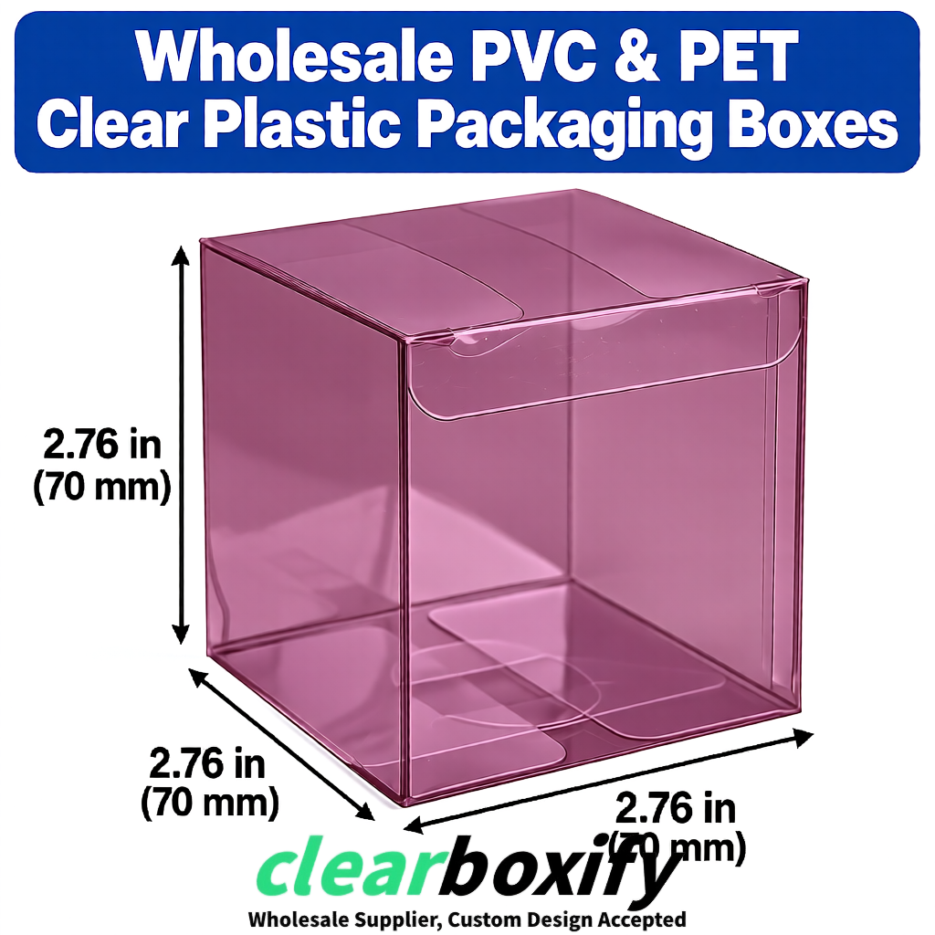 PPWR-Aligned Mauve Translucent PVC & PET Boxes 60x60x180mm 76x76x76mm 70x70x70/100/120mm