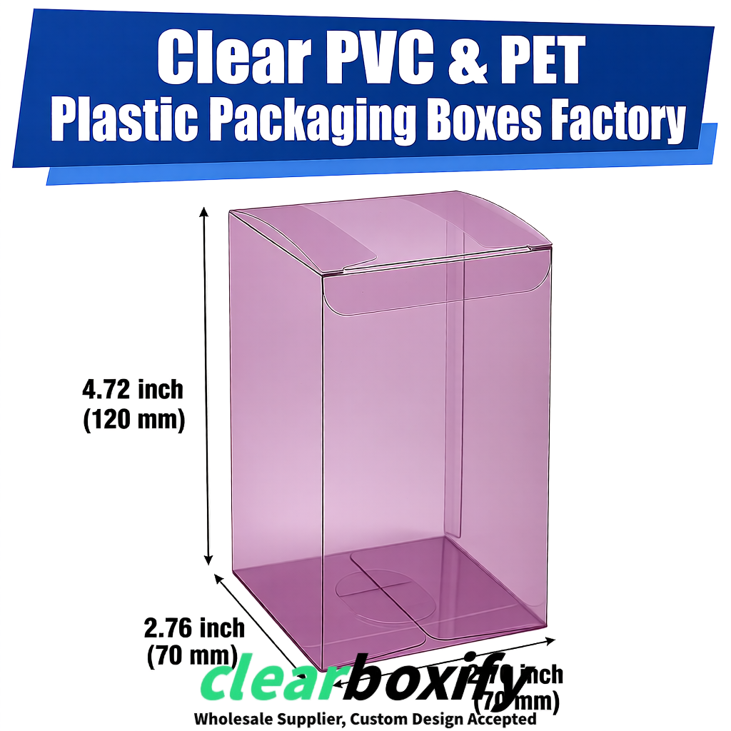 PPWR-Aligned Mauve Translucent PVC & PET Boxes 60x60x180mm 76x76x76mm 70x70x70/100/120mm