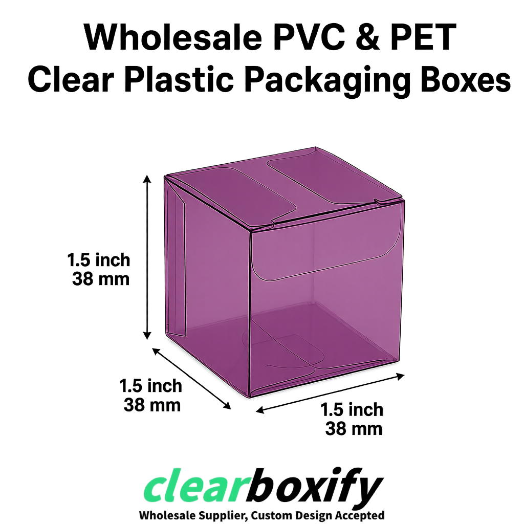 Mauve Clear PVC & PET Boxes 38x38x38, 40x40x40, 50x50x50/80mm