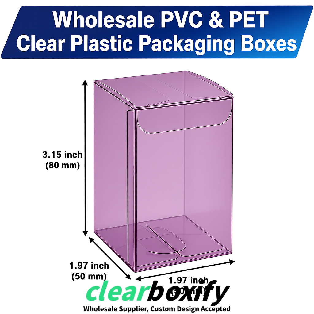 Mauve Clear PVC & PET Boxes 38x38x38, 40x40x40, 50x50x50/80mm