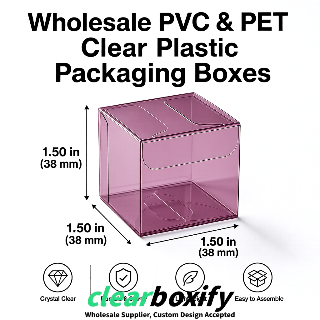 Mauve Clear PVC & PET Boxes 38x38x38, 40x40x40, 50x50x50/80mm Mauve Clear PVC & PET Boxes 38x38x38, 40x40x40, 50x50x50/80mm
