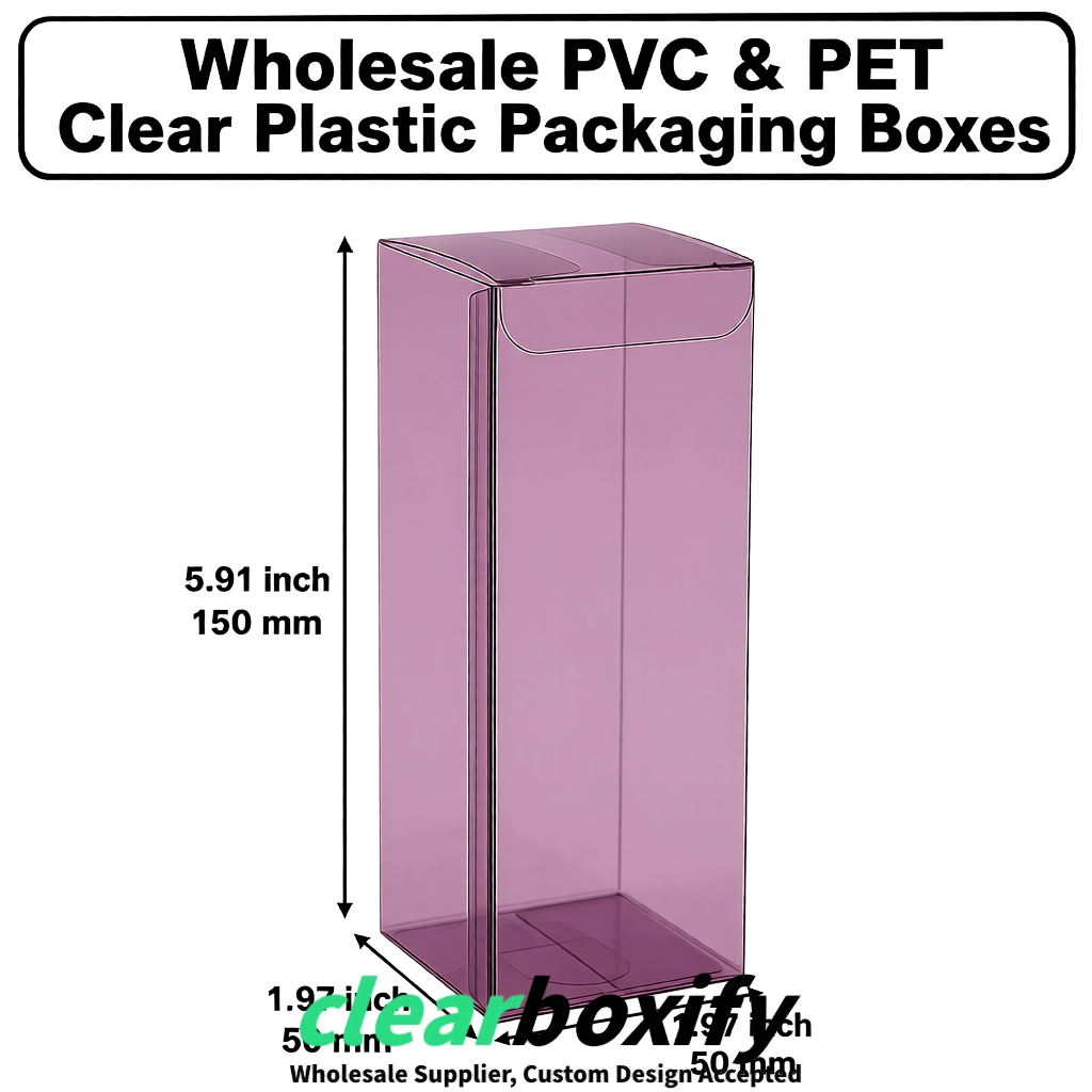 Mauve Wholesale Clear PVC & PET Boxes 50x50x120/150/200mm 60x60x60/120 mm