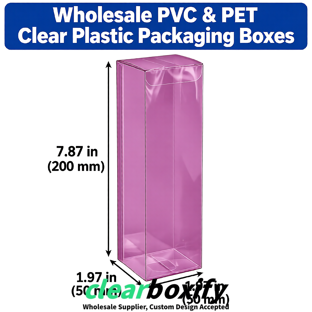 Mauve Wholesale Clear PVC & PET Boxes 50x50x120/150/200mm 60x60x60/120 mm