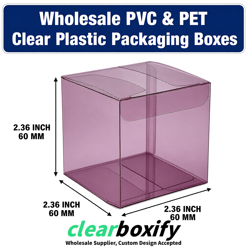Mauve Wholesale Clear PVC & PET Boxes 50x50x120/150/200mm 60x60x60/120 mm