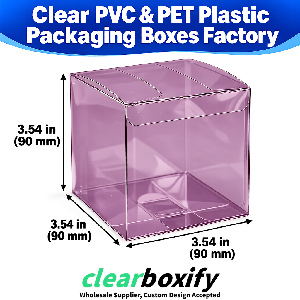 Wholesale Mauve Clear PVC & PET Boxes 90x90x90mm 100x100x30/50/100mm