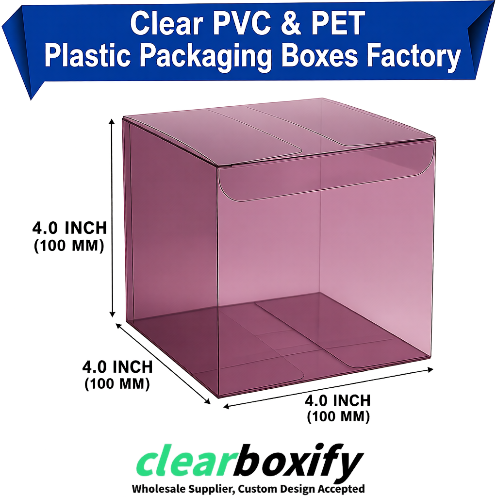 Wholesale Mauve Clear PVC & PET Boxes 90x90x90mm 100x100x30/50/100mm