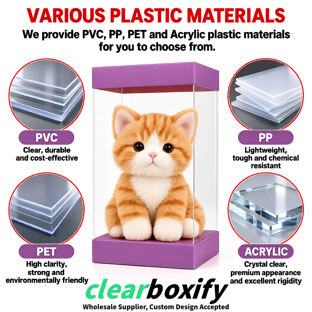 Mauve Clear Toy Display Boxes with White Base & Top | Wholesale Bulk Packaging