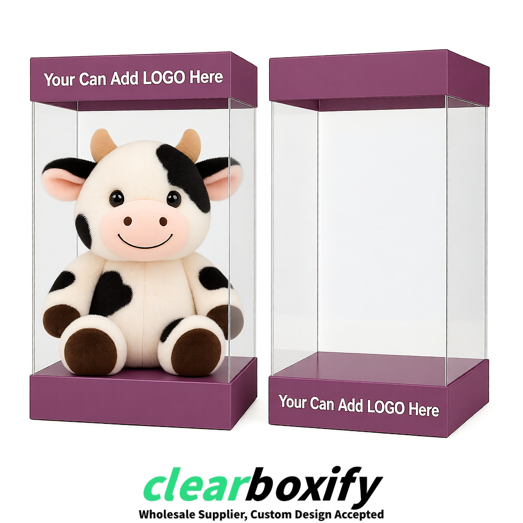 Mauve Clear Toy Display Boxes with White Base & Top | Wholesale Bulk Packaging
