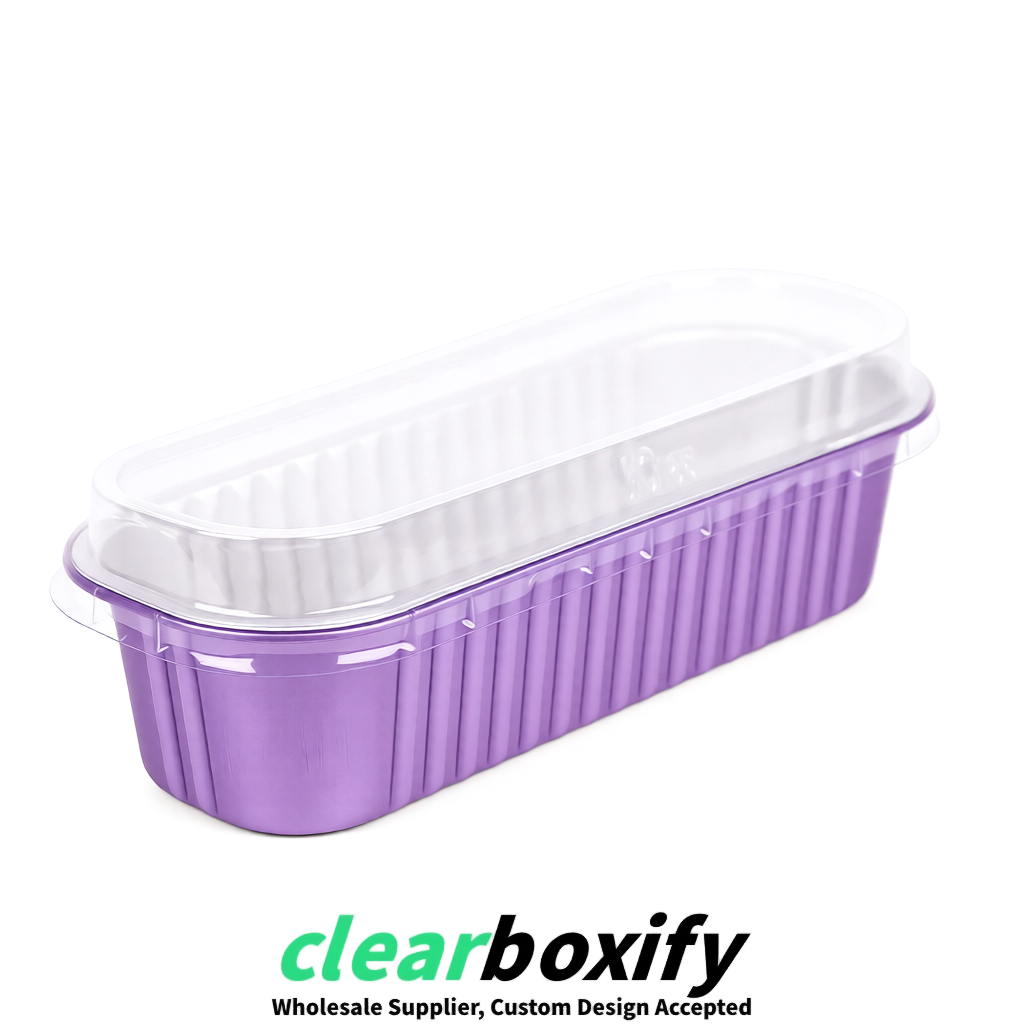 Mauve Mini Loaf Pans with Clear Lids 6.8oz Rectangular Aluminum Foil Baking Pans Supplier
