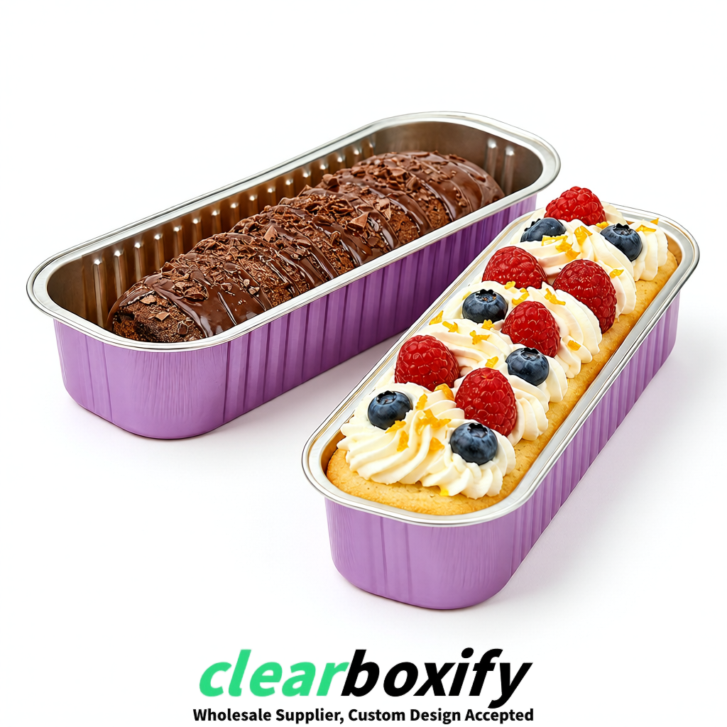 Mauve Mini Loaf Pans with Clear Lids 6.8oz Rectangular Aluminum Foil Baking Pans Supplier