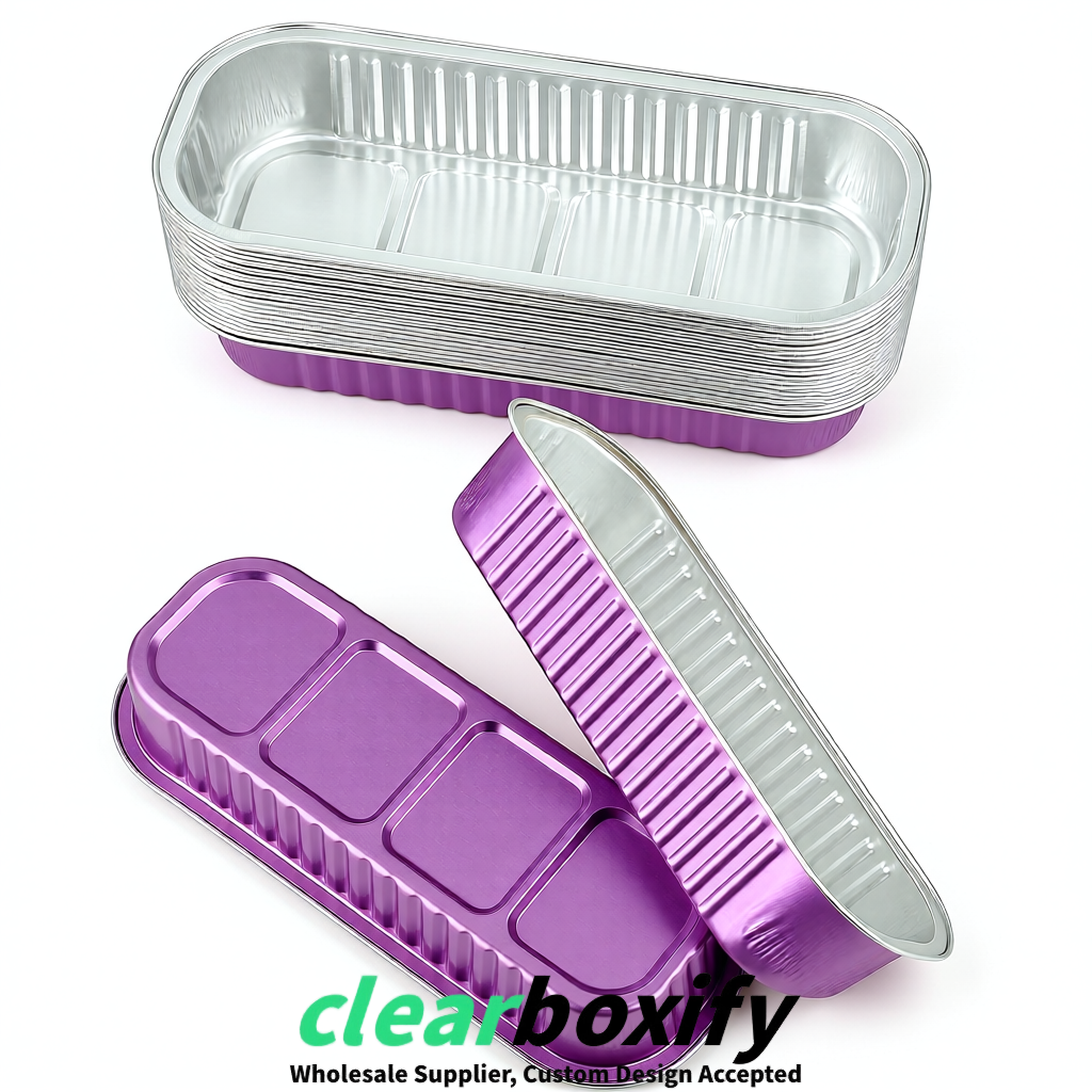 Mauve Mini Loaf Pans with Clear Lids 6.8oz Rectangular Aluminum Foil Baking Pans Supplier