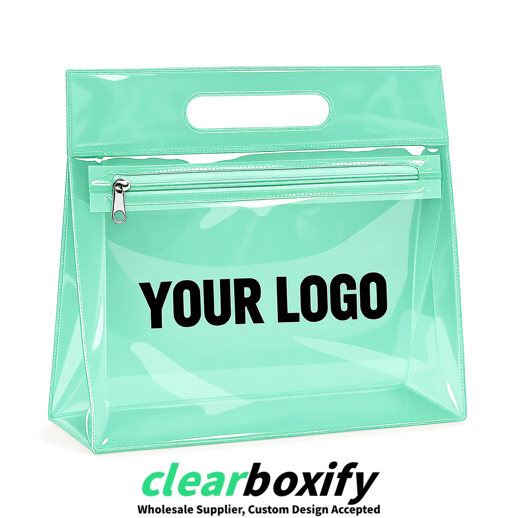 Mint Green EVA/PVC Cosmetic Bags | OEM/ODM Clear Zipper Makeup Pouches