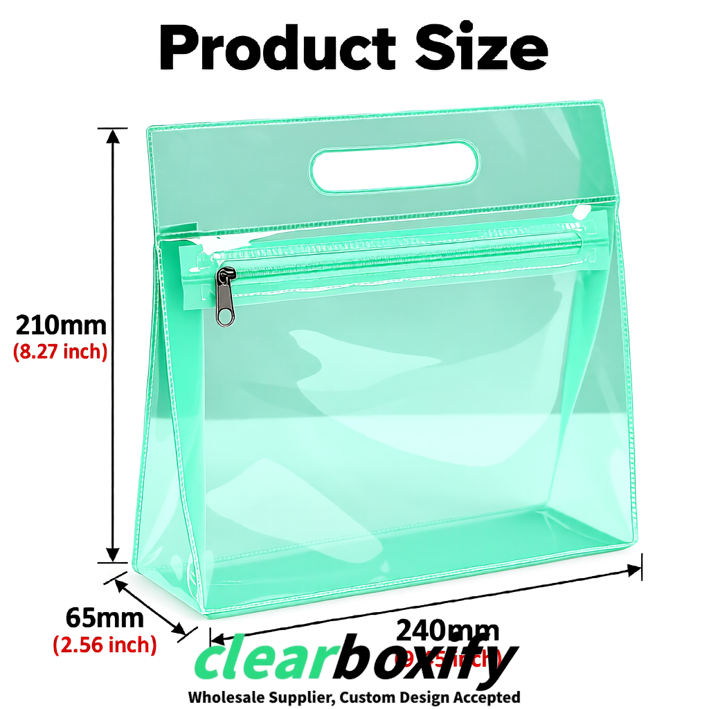 Mint Green EVA/PVC Cosmetic Bags | OEM/ODM Clear Zipper Makeup Pouches