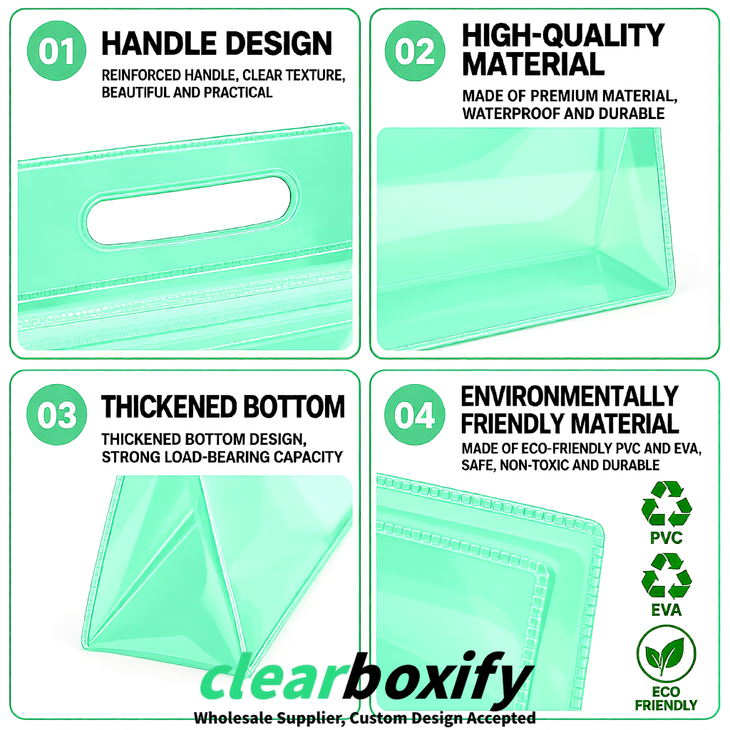 Mint Green EVA/PVC Cosmetic Bags | OEM/ODM Clear Zipper Makeup Pouches