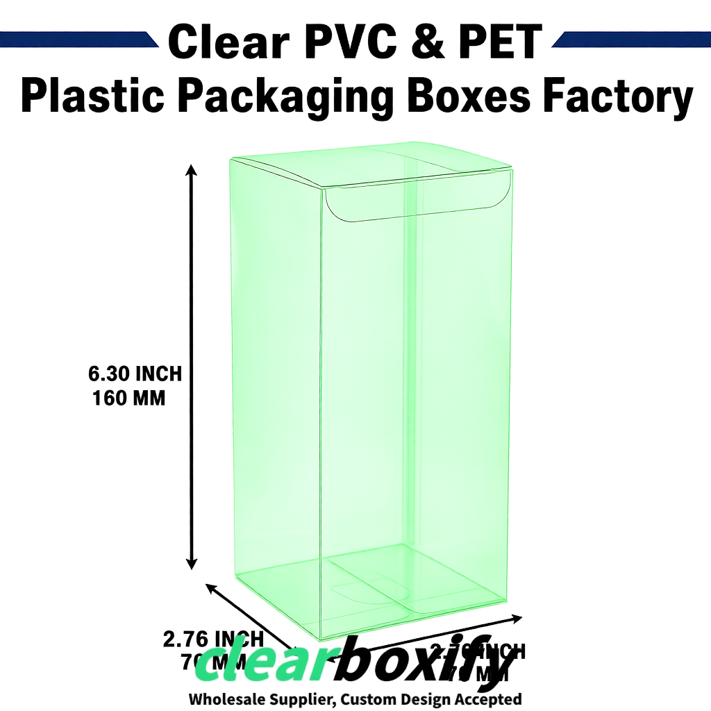 Mint Green PPWR-ready PVC & PET Clear Boxes 80x80x80/120/140/190mm 70x70x160 mm Factory