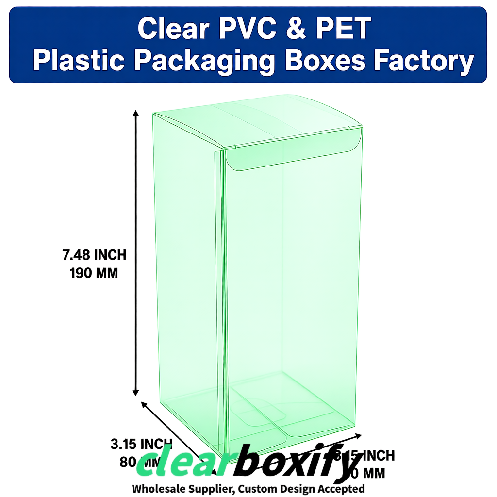 Mint Green PPWR-ready PVC & PET Clear Boxes 80x80x80/120/140/190mm 70x70x160 mm Factory