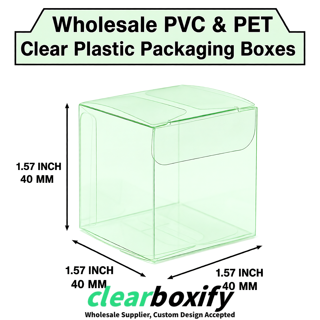 Mint Green Clear PVC & PET Boxes 38x38x38, 40x40x40, 50x50x50/80mm