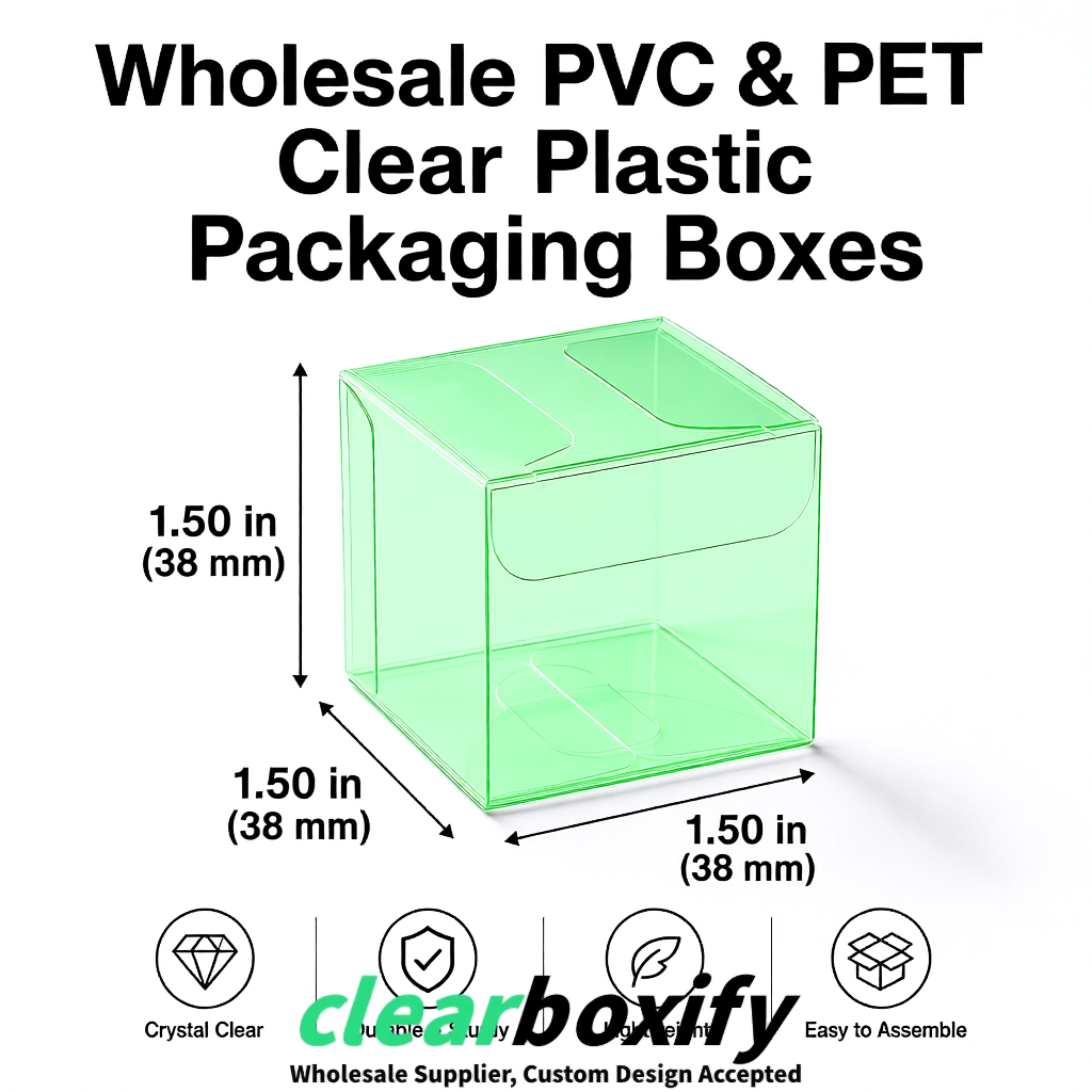Mint Green Clear PVC & PET Boxes 38x38x38, 40x40x40, 50x50x50/80mm