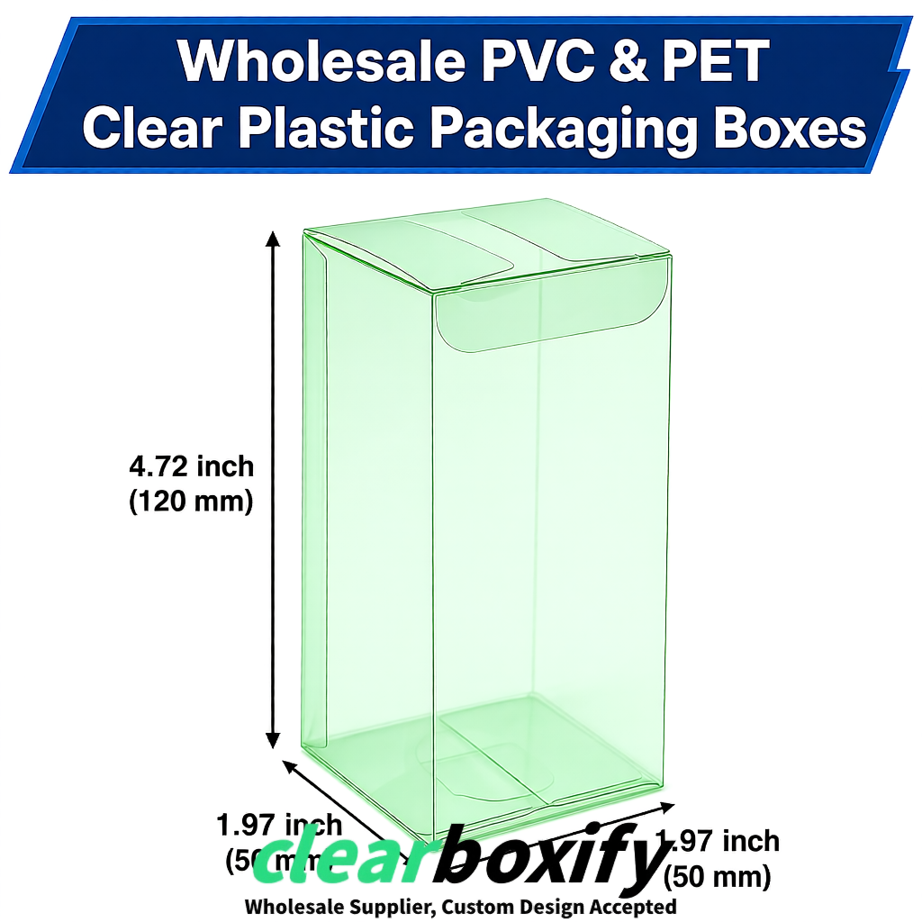 Mint Green Wholesale Clear PVC & PET Boxes 50x50x120/150/200mm 60x60x60/120 mm