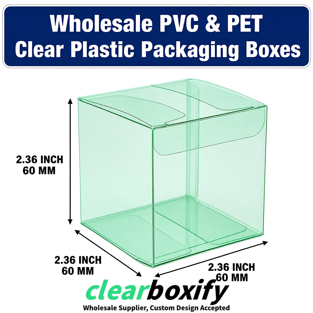 Mint Green Wholesale Clear PVC & PET Boxes 50x50x120/150/200mm 60x60x60/120 mm