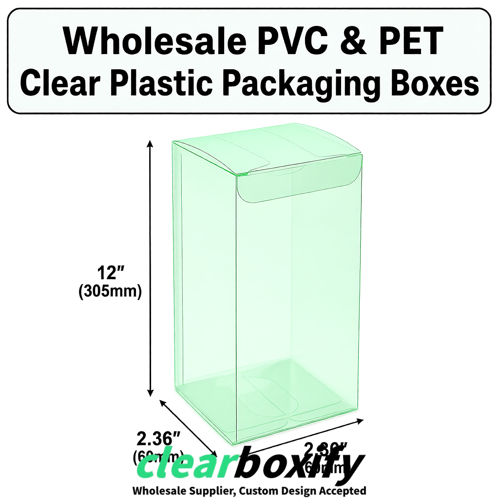 Mint Green Wholesale Clear PVC & PET Boxes 50x50x120/150/200mm 60x60x60/120 mm