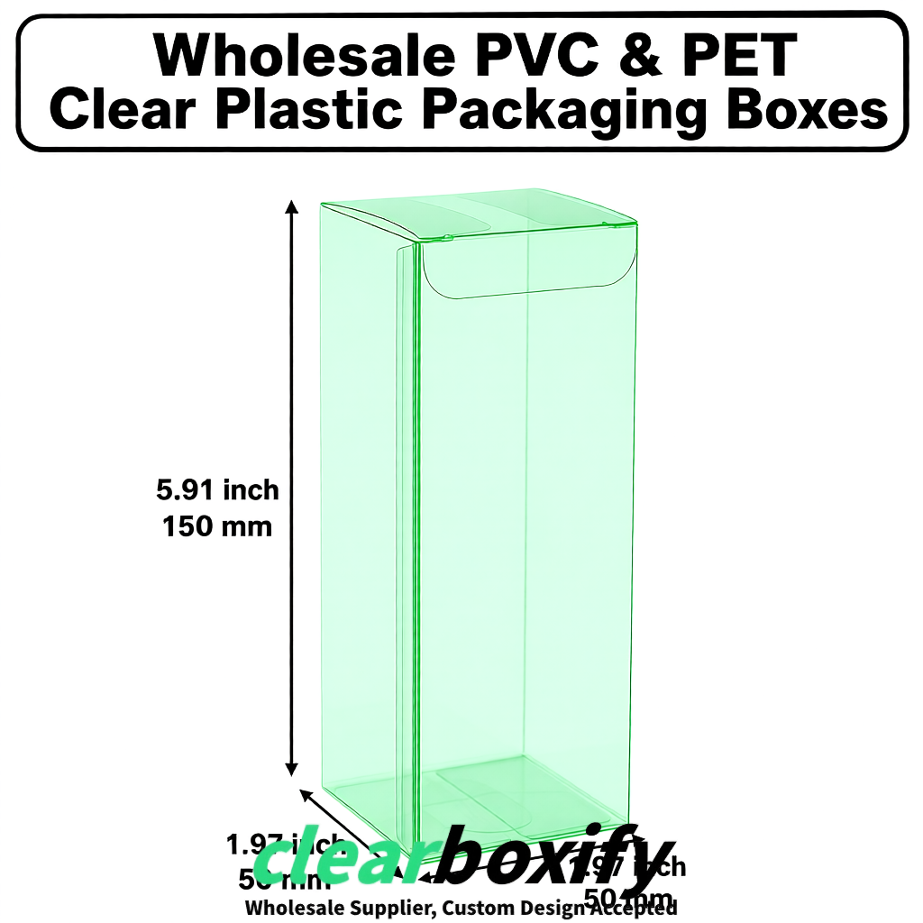 Mint Green Wholesale Clear PVC & PET Boxes 50x50x120/150/200mm 60x60x60/120 mm
