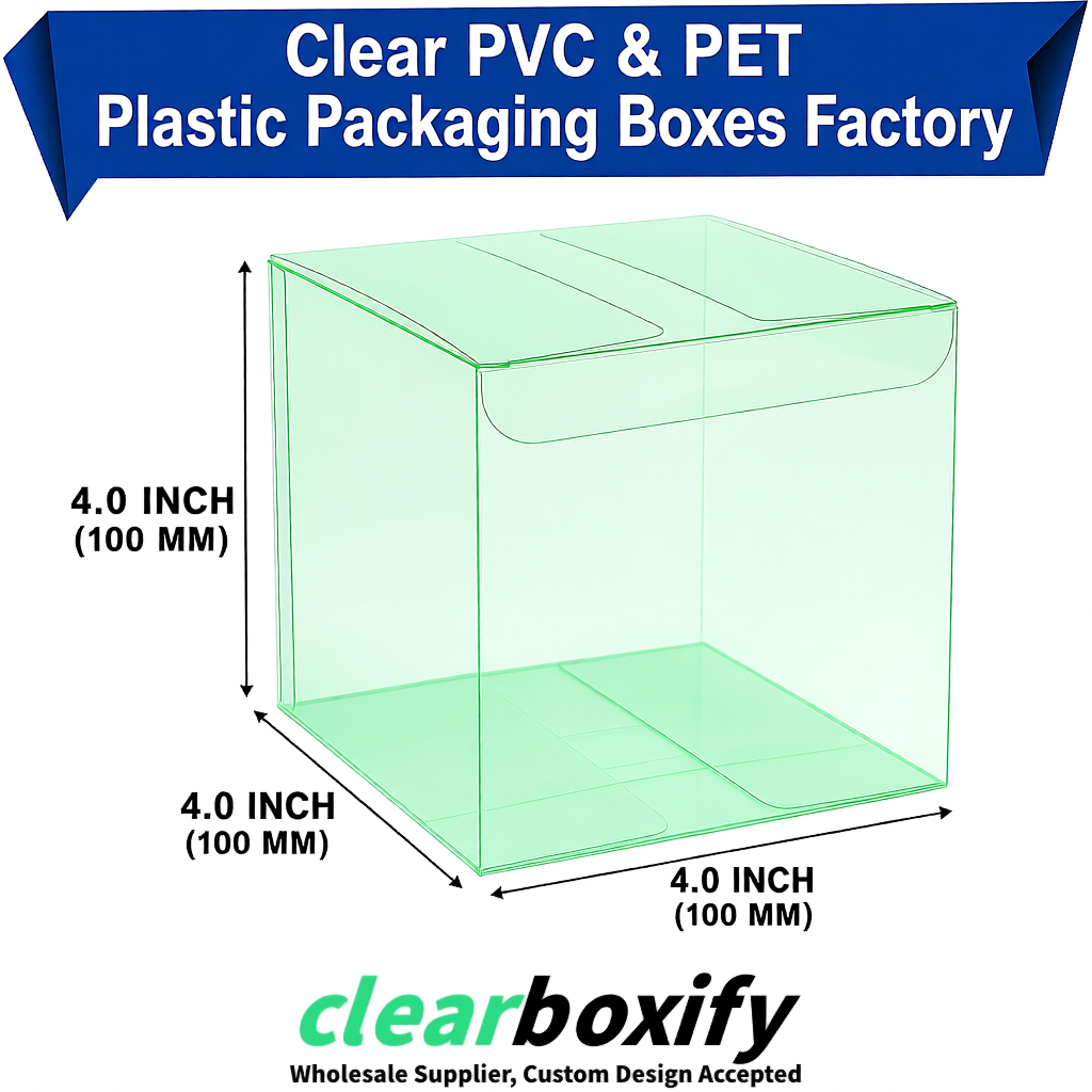 Wholesale Mint Green Clear PVC & PET Boxes 90x90x90mm 100x100x30/50/100mm