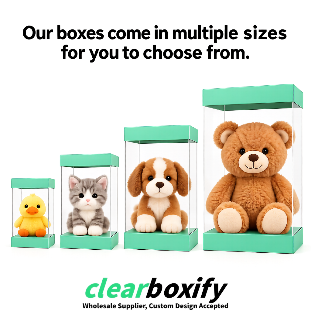 Mint Green Clear Toy Display Boxes with White Base & Top | Wholesale Bulk Packaging