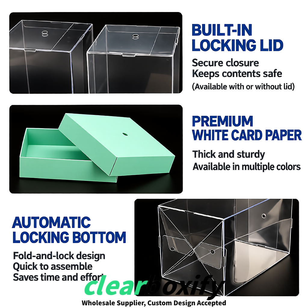 Mint Green Clear Toy Display Boxes with White Base & Top | Wholesale Bulk Packaging Mint Green Clear Toy Display Boxes with White Base & Top | Wholesale Bulk Packaging