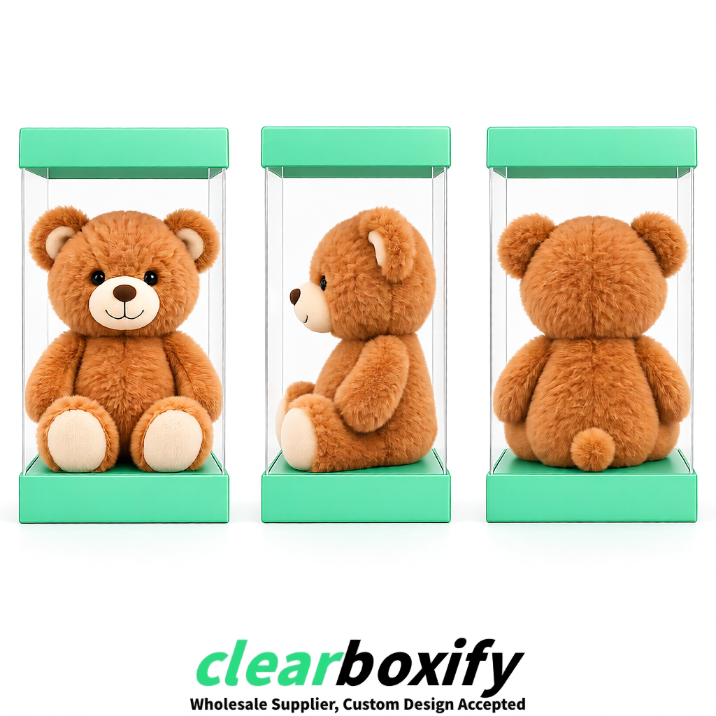 Mint Green Clear Toy Display Boxes with White Base & Top | Wholesale Bulk Packaging