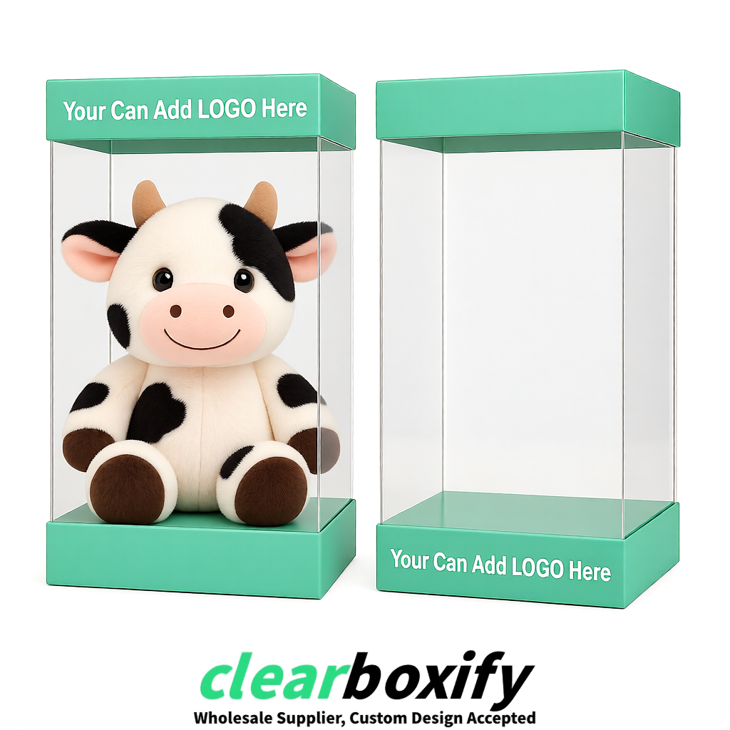 Mint Green Clear Toy Display Boxes with White Base & Top | Wholesale Bulk Packaging
